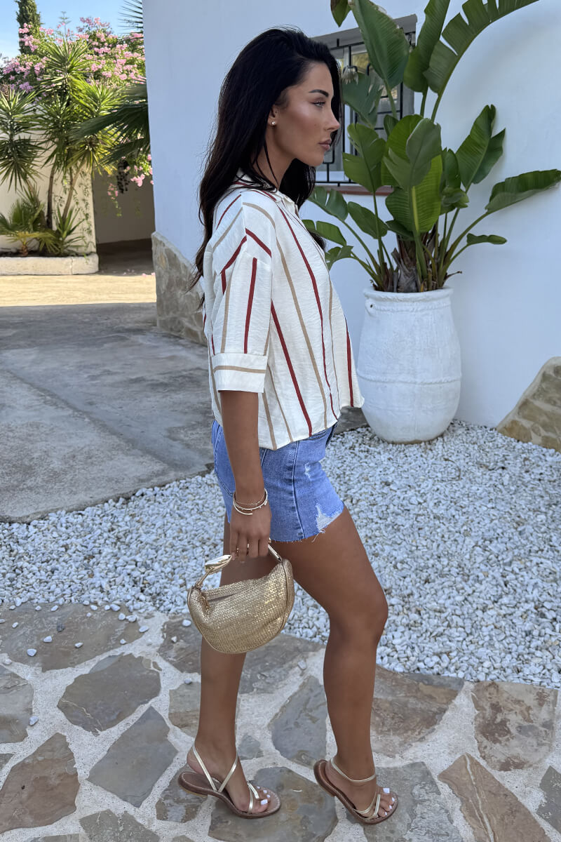 Camisa oversize de rayas con manga corta