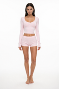 Conjunto de camiseta henley y short en algodón elástico