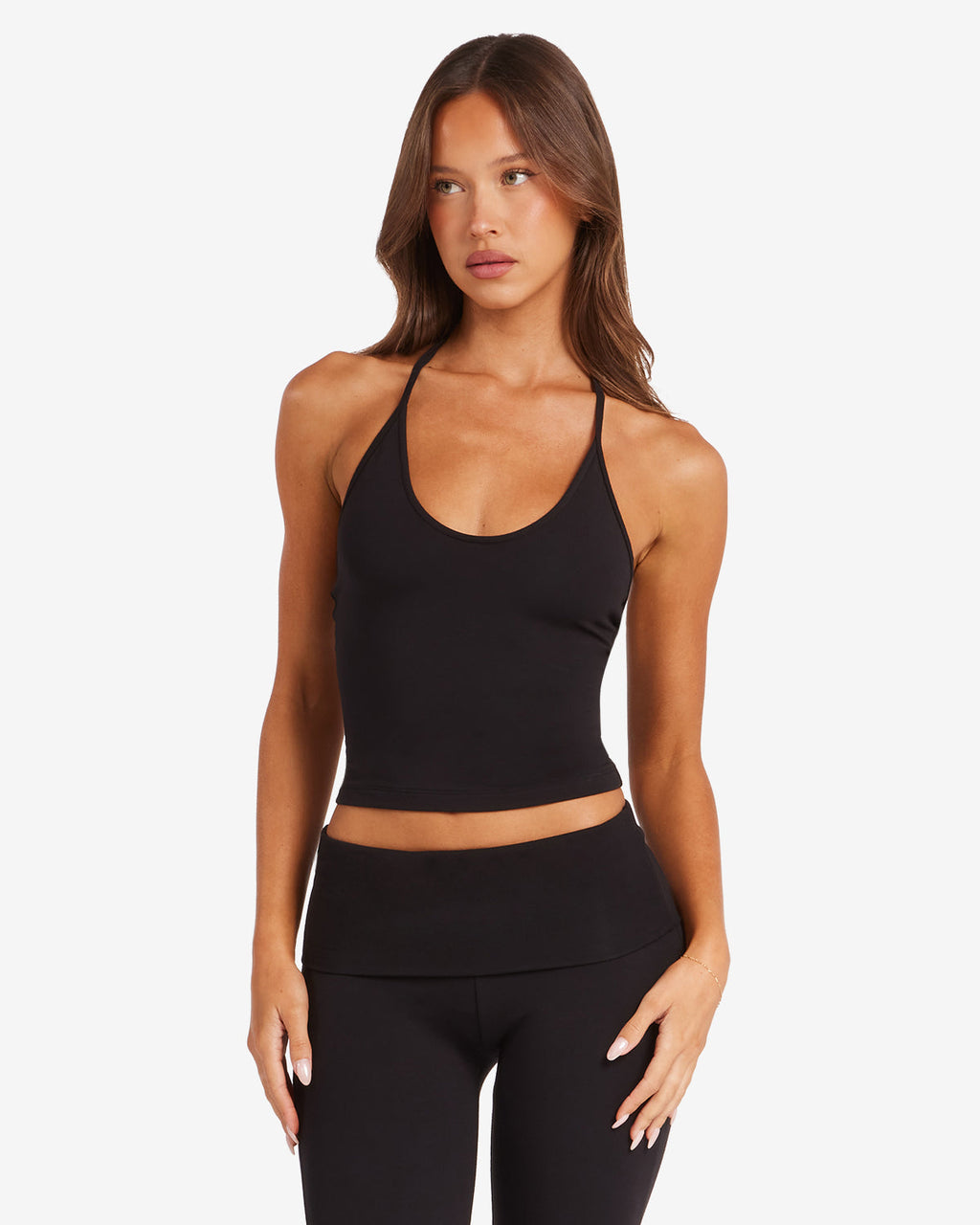 Conjunto de top halter con sujetador integrado y leggings de campana