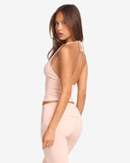 Conjunto de top halter con sujetador integrado y leggings de campana