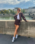 Conjunto de blazer corto y falda de tiro alto
