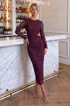 Vestido midi de encaje con abertura lateral en ciruela